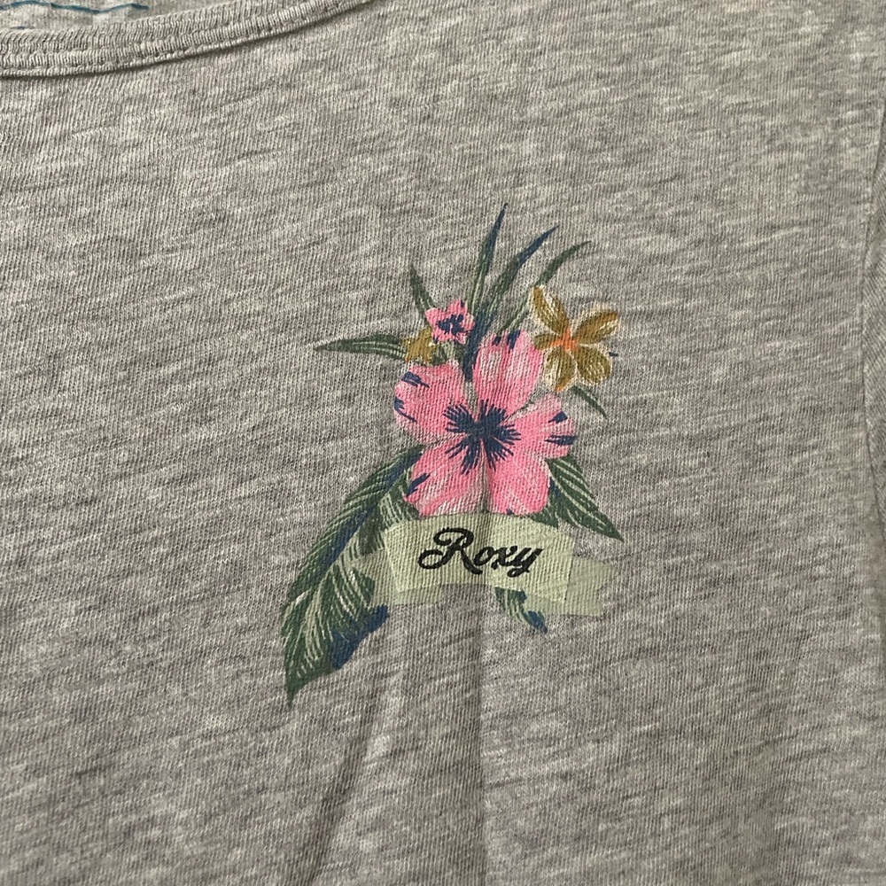 Disney x Roxy Girl Gray Tropical "Under The Sea" Floral Graphic Tee Size 16/XXL - Picture 6 of 7